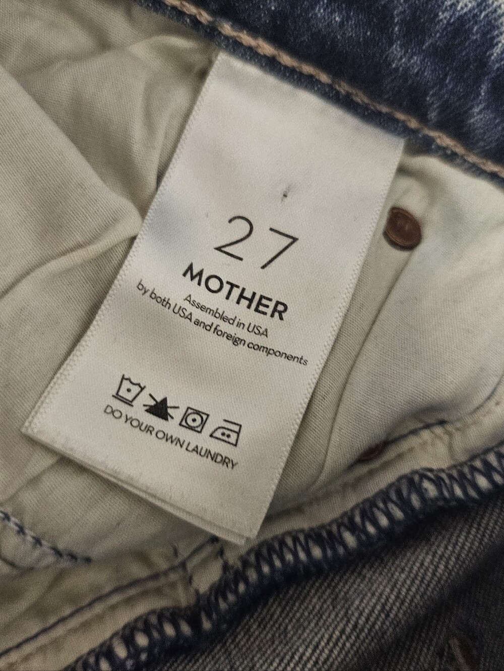 MOTHER The Pixie Dazzler Ankle Fray Straight Leg Love Pop Blue Jeans 27 Preowned - Picture 10 of 11